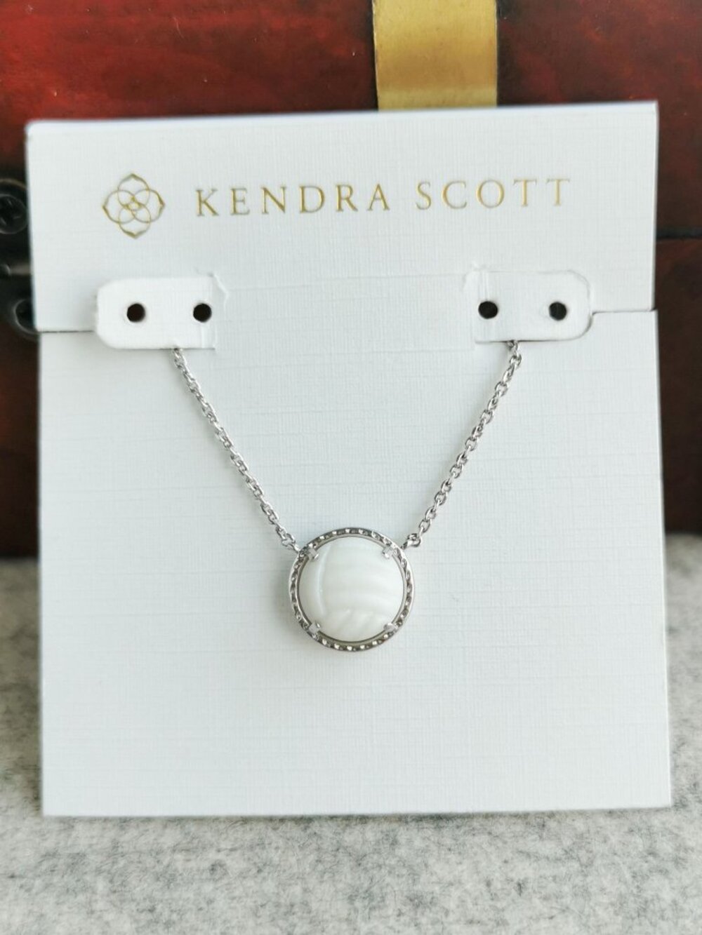 Kendra Scott Volleyball Necklace - Silver & White Mother--Pearl - Picture 1 of 4